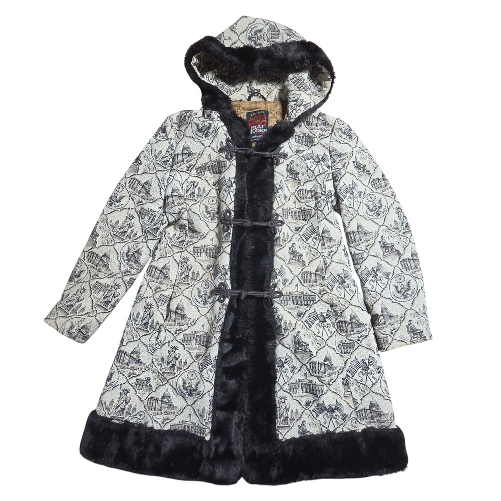 Vintage Elli Modes Tapestry Faux Fur Hooded Coat 11/12 Western Germany Hippie